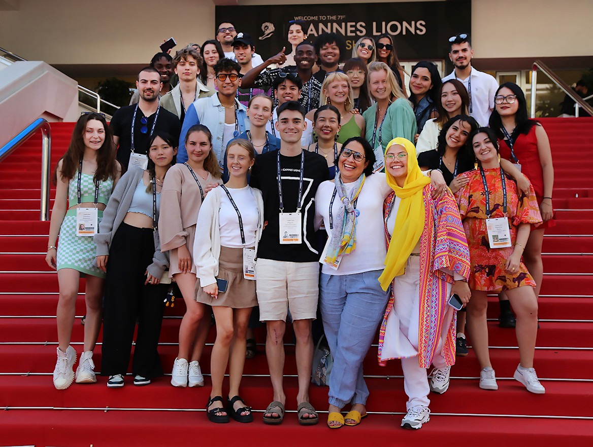 Members of the Roger Hatchuel Student Academy on the steps at Cannes Lions.